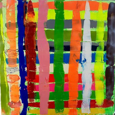 Bunte, vertikale Streifen in verschiedenen Farben auf einer strukturierten Oberfläche.